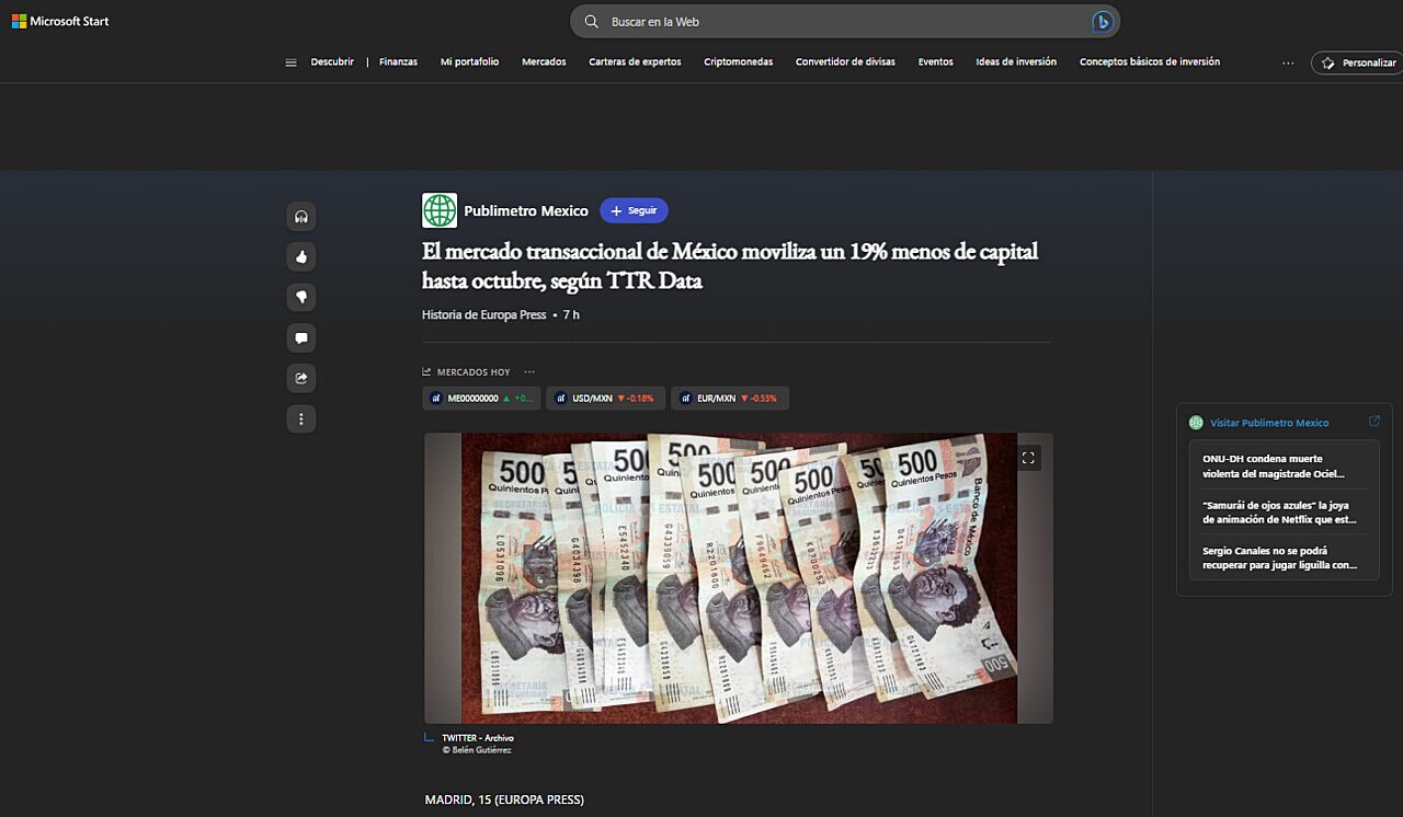 El mercado transaccional de Mxico moviliza un 19% menos de capital hasta octubre, segn TTR Data